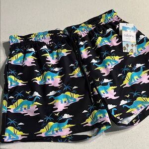 NWT Cabana by Crown & Ivy Black Shorts with Colorful Dinosaur Design Mens L